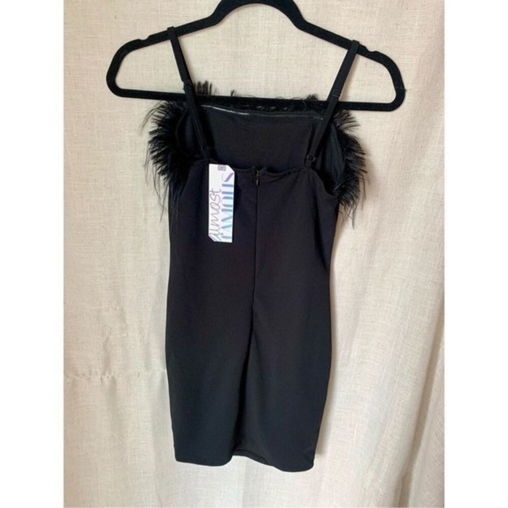 New Almost Famous Womens Feather Trim‎ Mini Dress Size S Black Party Y2K Glam - Picture 15 of 16